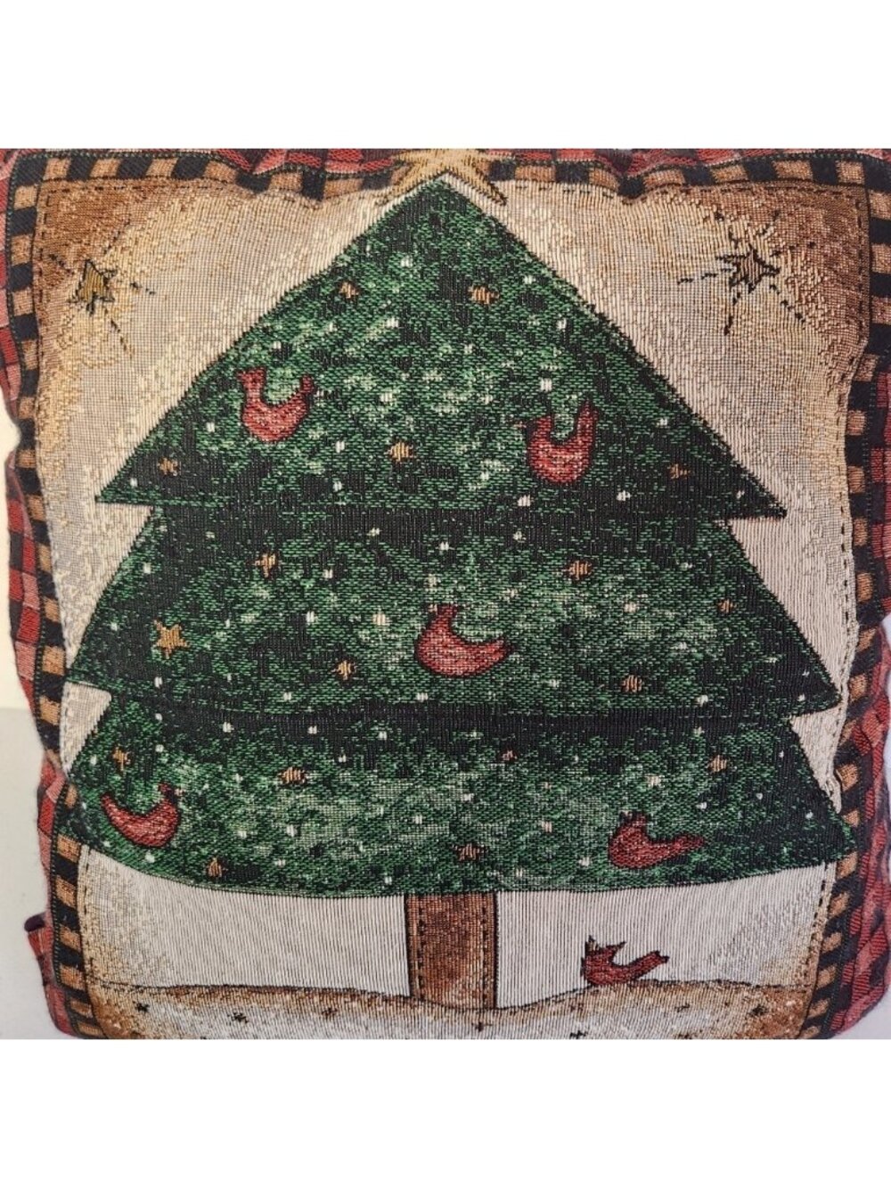 L Spivey Tapestry Throw Pillows Set Of 2 Christmas Tree Red Cardinal 14" Square - Picture 5 of 8